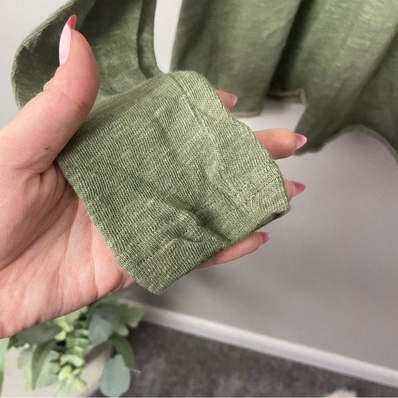 [Free People] Green Cowl Neck Raw Hem Boho Long Sleeve Top - Picture 3 of 8